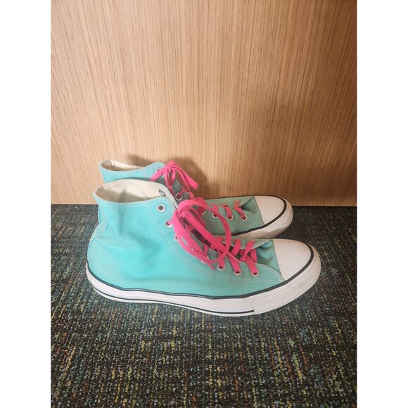 Converse All Star Chuck Taylors Seafoam Green Hi Tops w/ Pink Laces M 11 W 13 - Picture 1 of 12